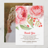 Waterverf Floral Hartelijk dank voor uw bruiloft Bedankkaart (Voorkant / Achterkant)