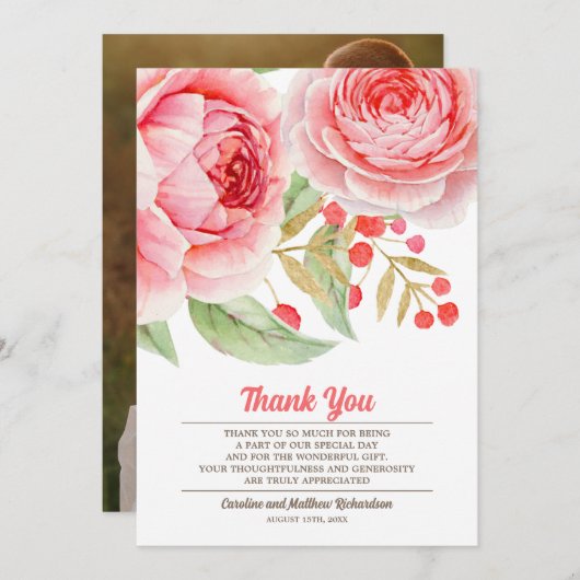 Waterverf Floral Hartelijk dank voor uw bruiloft Bedankkaart (Voorkant / Achterkant)