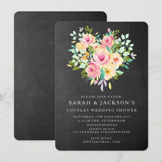 Waterverf Floral Heart Couples Wedding Shower Kaart (Voorkant / Achterkant)