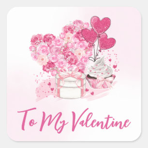Waterverf Floral Heart en Valentijnsdag Gifts Vierkante Sticker