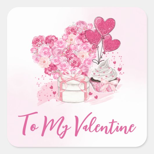 Waterverf Floral Heart en Valentijnsdag Gifts Vierkante Sticker (Voorkant)