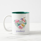 Waterverf Floral Heart Hummingbird Grandma Gift 2 Tweekleurige Koffiemok (Links)