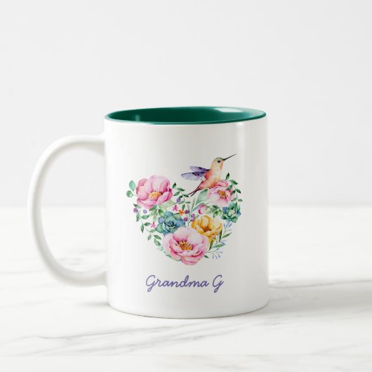 Waterverf Floral Heart Hummingbird Grandma Gift 2 Tweekleurige Koffiemok (Links)