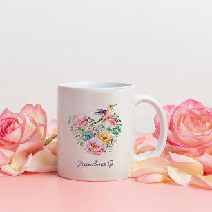 Waterverf Floral Heart Hummingbird Grandma Gift 2 Tweekleurige Koffiemok