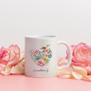 Waterverf Floral Heart Hummingbird Grandma Gift 2 Tweekleurige Koffiemok