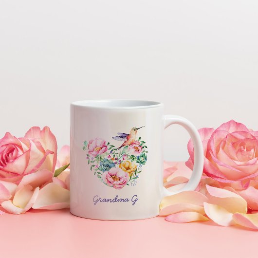 Waterverf Floral Heart Hummingbird Grandma Gift 2 Tweekleurige Koffiemok