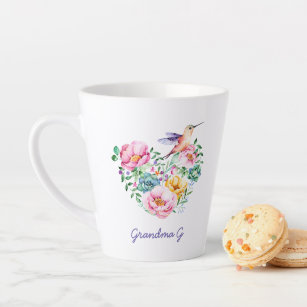 Waterverf Floral Heart Hummingbird Grandma Gift Latte Mok