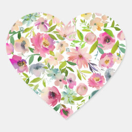 Waterverf Floral Heart Pink Sweet Valentijn Love Hart Sticker