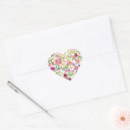 Waterverf Floral Heart Pink Sweet Valentijn Love Hart Sticker