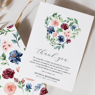 Waterverf Floral Heart Sympathie begrafenis Memori Bedankkaart