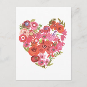 Waterverf Floral Heart Valentijn Chic II Feestdagenkaart