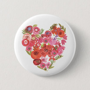 Waterverf Floral Heart Valentijn Chic II Ronde Button 5,7 Cm