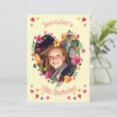 Waterverf Floral Heart Wreath 18th Birthday Foto Kaart (Staand voorkant)