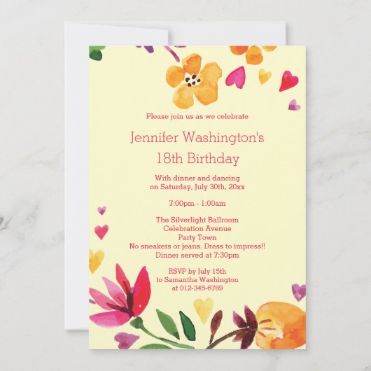 Waterverf Floral Heart Wreath 18th Birthday Foto Kaart (Achterkant)