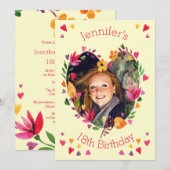 Waterverf Floral Heart Wreath 18th Birthday Foto Kaart (Voorkant / Achterkant)