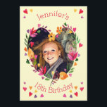 Waterverf Floral Heart Wreath 18th Birthday Foto Kaart<br><div class="desc">De 18e verjaardag van een meisje van Floral waterverf fotokaart met platte uitnodigingen voor tienermeisjes die 18 / 18 jaar oud worden, kan gebruikt worden voor elke leeftijdscyclus. Elegant, gepersonaliseerd, kleurrijk aangepast schilderij met florele harten die je eigen foto maken, nodigt je uit tot sjabloon, met prachtige, moderne, hedendaagse, kleurrijke,...</div>