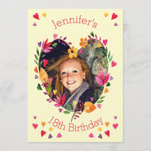 Waterverf Floral Heart Wreath 18th Birthday Foto Kaart