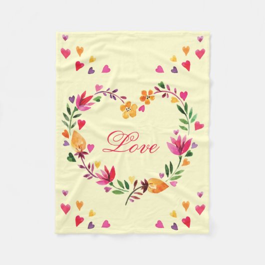 Waterverf Floral Heart Wreath Love Fleece Deken (Voorkant)