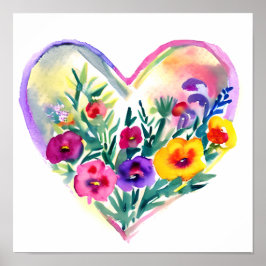 Waterverf Floral Heart Wreath Poster