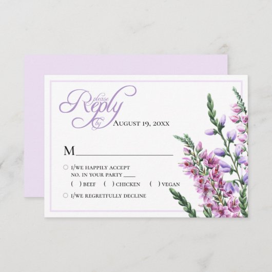 Waterverf Floral Heather Wedding RSVP (Voorkant / Achterkant)