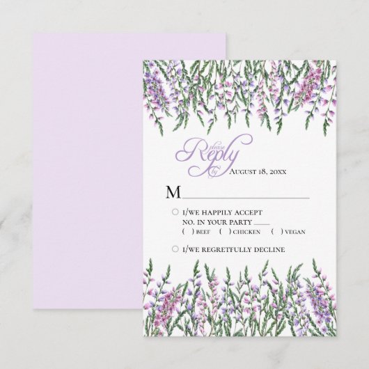 Waterverf Floral Heather Wedding RSVP Kaartje (Voorkant / Achterkant)