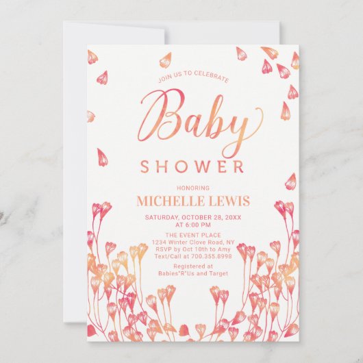 Waterverf Floral Herfst Girl Baby shower Kaart (Voorkant)
