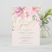 Waterverf Floral Het is een meisje Baby shower Kaart (Staand voorkant)