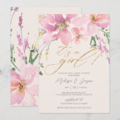 Waterverf Floral Het is een meisje Baby shower Kaart (Voorkant / Achterkant)