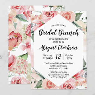 Waterverf Floral Hexagon Bridal Brunch Shower Kaart