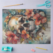 Waterverf Floral Hibiscus Schedel Decoupage Papier (Craft)