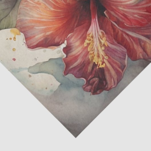 Waterverf Floral Hibiscus Schedel Decoupage Papier (Detail)