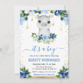 Waterverf Floral Hippo Boy Baby shower Kaart (Voorkant)