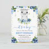 Waterverf Floral Hippo Boy Baby shower Kaart (Staand voorkant)