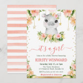 Waterverf Floral Hippo Meisje Baby shower Kaart (Voorkant / Achterkant)