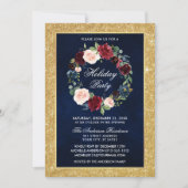 Waterverf Floral Holiday Party Gold Glitter Kaart (Voorkant)