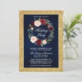 Waterverf Floral Holiday Party Gold Glitter Kaart (Staand voorkant)