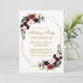 Waterverf Floral Holiday Party Gold Kaart (Staand voorkant)