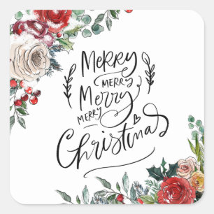 Waterverf Floral Holly Kerst Vierkante Sticker
