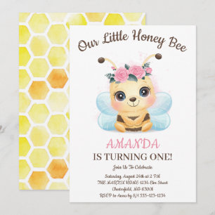 Waterverf Floral Honey bee Birthday Party Kaart