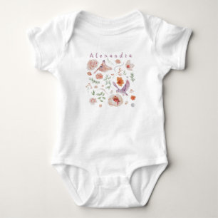 Waterverf Floral Hummingbird monogram add name Romper