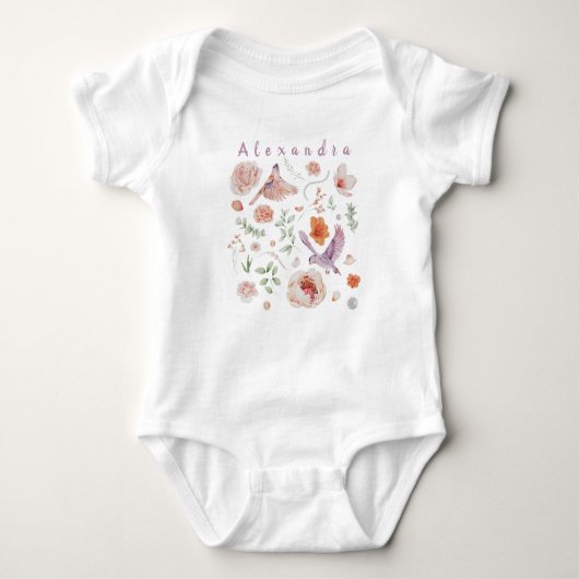 Waterverf Floral Hummingbird monogram add name Romper (Voorkant)