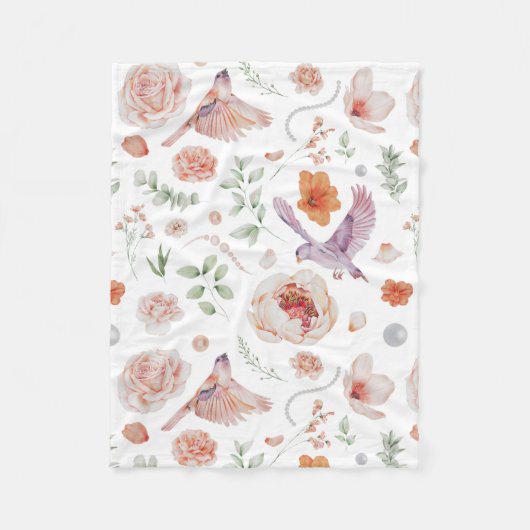  Waterverf Floral Hummingbird Patroon Fleece Deken (Voorkant)