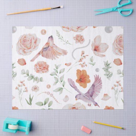  Waterverf Floral Hummingbird Patroon Tissuepapier (Craft)