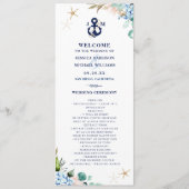 Waterverf Floral Hydrangea Anchor Beach Wedding Programmakaart (Voorkant)