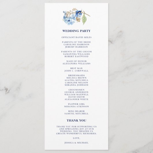 Waterverf Floral Hydrangea Anchor Beach Wedding Programmakaart (Achterkant)