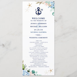 Waterverf Floral Hydrangea Anchor Beach Wedding Programmakaart