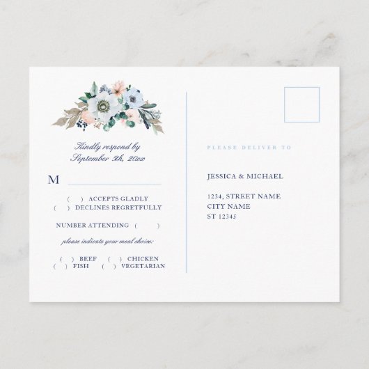 Waterverf Floral Hydrangea Meal Choice RSVP Briefkaart (Achterkant)