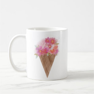 Waterverf Floral Ice Cream Cone met naam Koffiemok