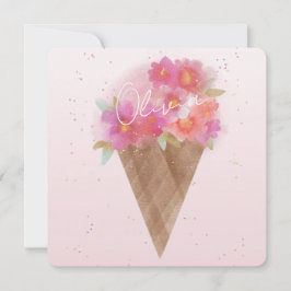 Waterverf Floral Ice Cream Cone met naam Notitiekaartje