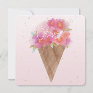 Waterverf Floral Ice Cream Cone met naam Notitiekaartje